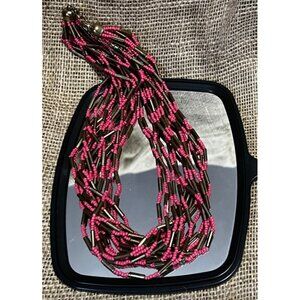 Beaded 13 Strand Necklace Pink & Gold with Clasp 20" long Jewelry Accessories